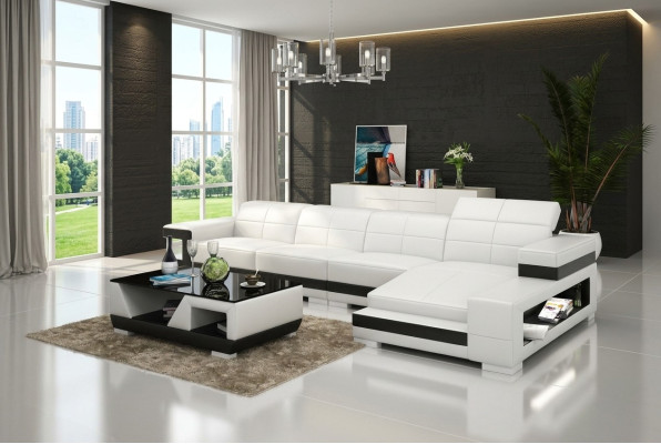 Sofá de cuero con USB, sofá de esquina de diseño moderno con esquina G8017C.