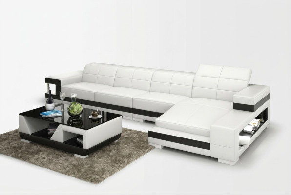 Sofá de cuero con USB, sofá de esquina de diseño moderno con esquina G8017C.