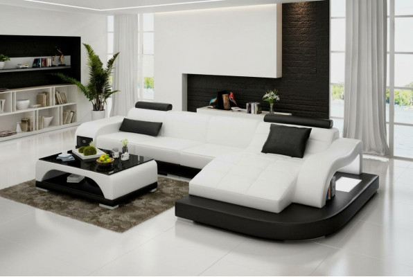 Sofá de cuero con USB, sofá de esquina, conjunto de esquina, diseño de sofá moderno G8009D.