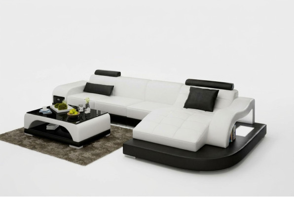 Sofá de cuero con USB, sofá de esquina, conjunto de esquina, diseño de sofá moderno G8009D.