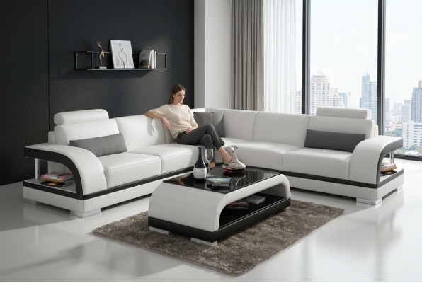 Sofá de cuero con USB, sofá de esquina de salón sofá de esquina conjunto de diseño sofá moderno G8011B