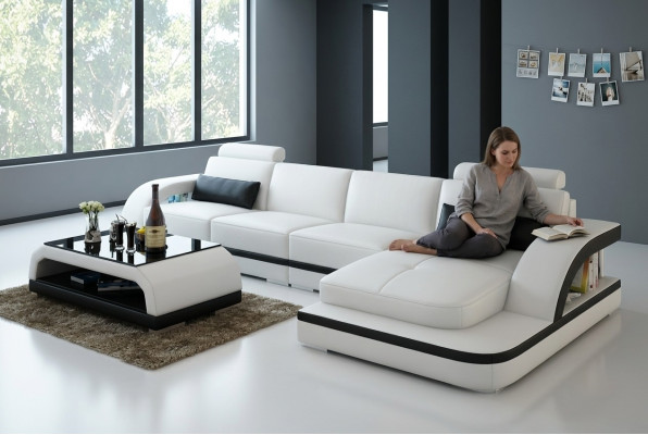 Sofá de cuero con USB, sofá de esquina de diseño de conjunto de esquina moderno G8011C
