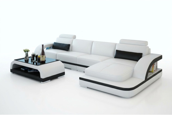 Sofá de cuero con USB, sofá de esquina de diseño de conjunto de esquina moderno G8011C