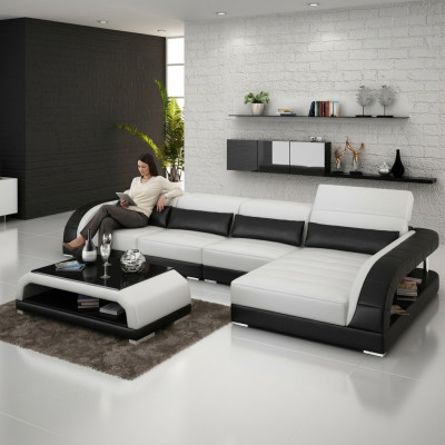 Sofá de cuero con USB, sofá de esquina de diseño de conjunto de esquina moderno G8016C.