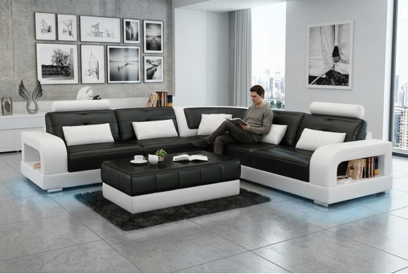 Sofá de cuero USB, conjunto de esquina de salón, esquinero, sofá de diseño sofá sofá L6008B nuevo
