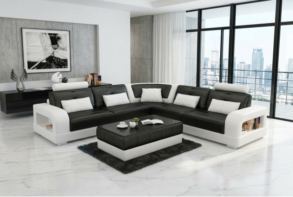 Sofá de cuero USB, conjunto de esquina de salón, esquinero, sofá de diseño sofá sofá L6008B nuevo