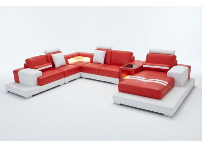 Sofá de cuero Sofá Grupo de muebles de diseño moderno en forma de U con luz USB