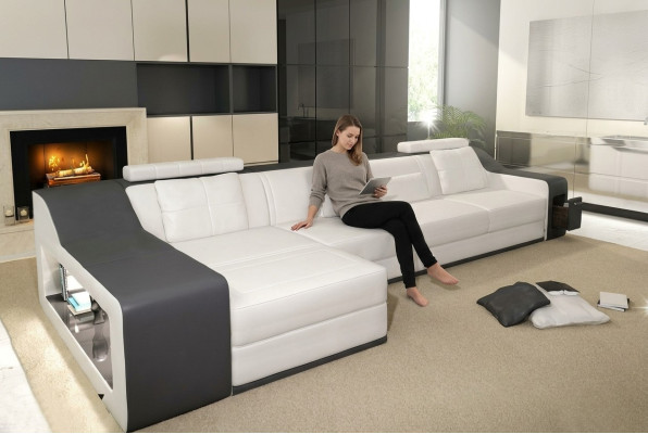 Sofá de cuero con USB, sofá de esquina para salón, sofá de esquina, conjunto de diseño moderno B2017B.