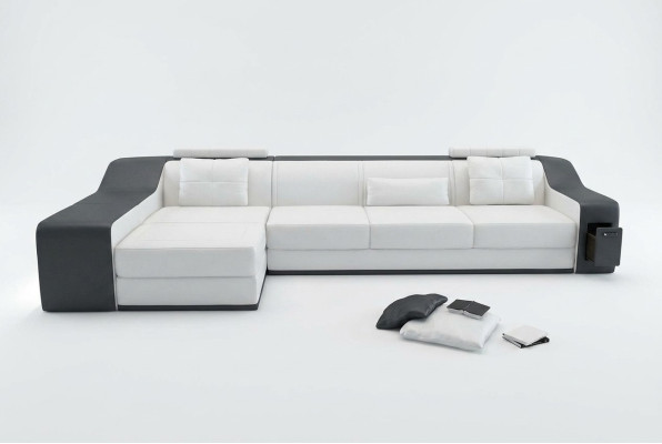 Sofá de cuero con USB, sofá de esquina para salón, sofá de esquina, conjunto de diseño moderno B2017B.