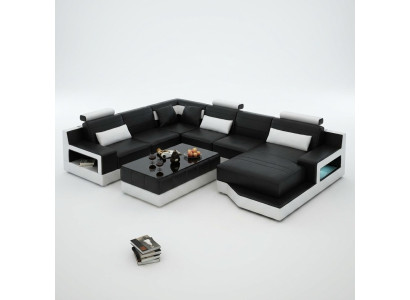 Sofá de cuero en forma de L + conjunto de USB, sofá de esquina, sofá en forma de U, diseño de sofá de salón.