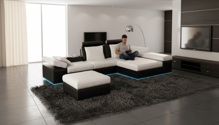 Sofá de cuero con USB, conjunto de sofá de esquina de diseño moderno K5014C.