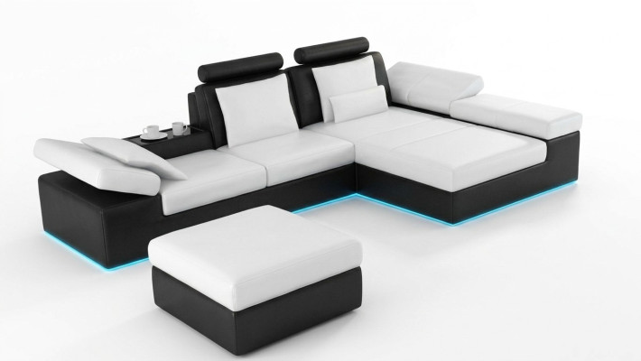 Sofá de cuero con USB, conjunto de sofá de esquina de diseño moderno K5014C.