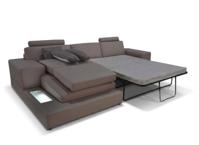 Sofá de cuero en forma de L con diseño moderno con USB, sofá cama.