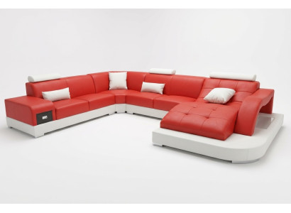 Sofá de esquina de cuero moderno, nuevo diseño de salón de esquina con sofás USB nuevos.