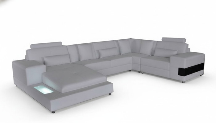 Sofá de cuero Sofa Paisaje de vida conjunto de esquina Diseño de sofá moderno en forma de U con USB