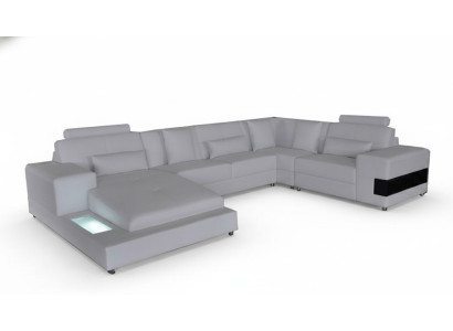 Sofá de cuero Sofa Paisaje de vida conjunto de esquina Diseño de sofá moderno en forma de U con USB
