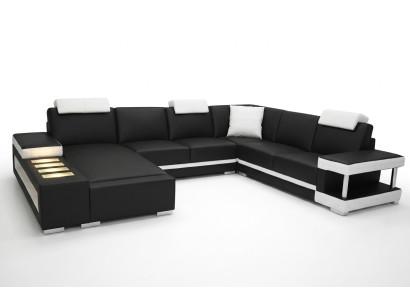 Sofá de esquina de cuero de diseño con USB, paisaje de esquina de cuero grande para la sala de estar.