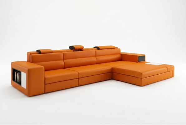 Sofá de cuero con USB, sofá esquinero, conjunto de sofás de esquina con diseño moderno B2006B.