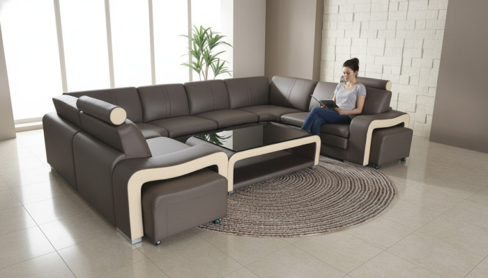 Sofá de cuero con USB, sofá de esquina, conjunto de esquinas, diseño de sofá moderno.