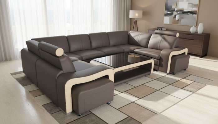 Sofá de cuero con USB, sofá de esquina, conjunto de esquinas, diseño de sofá moderno.