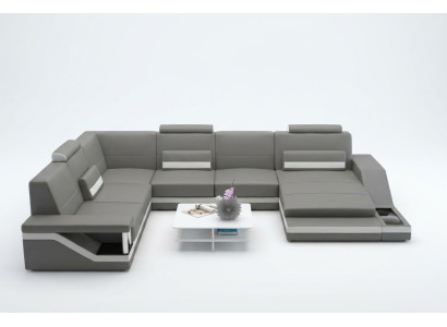 Sofá de cuero + USB conjunto de sofás en forma de L esquinero Eck conjunto de sofás diseño sofá Hamburgo