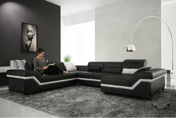 Sofá de cuero salón sofá esquinero sofá esquinero Conjunto de diseño moderno sofá con USB