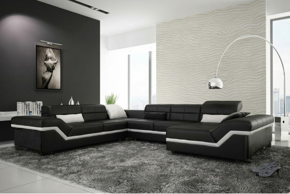 Sofá de cuero salón sofá esquinero sofá esquinero Conjunto de diseño moderno sofá con USB
