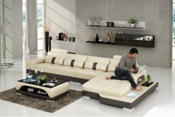 Sofá de cuero sofá conjunto de estar sofá de esquina conjunto de esquina diseño moderno sofá con USB nuevo UE