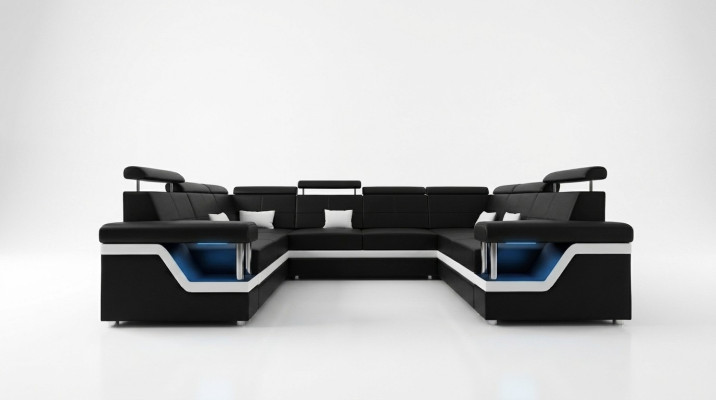 Sofá de cuero con USB Big XXL Sofá esquinero Sofá de salón Sofá Tapizado Asiento LED