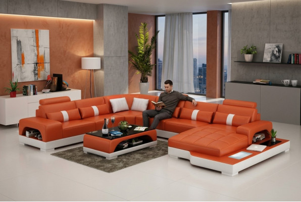 Sofá de cuero sofá conjunto de muebles de salón Sofá en forma de L Diseño de sofá moderno con USB