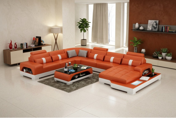 Sofá de cuero sofá conjunto de muebles de salón Sofá en forma de L Diseño de sofá moderno con USB