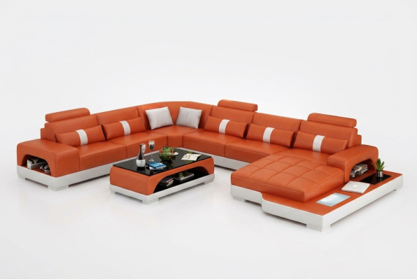 Sofá de cuero sofá conjunto de muebles de salón Sofá en forma de L Diseño de sofá moderno con USB