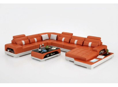 Sofá de cuero sofá conjunto de muebles de salón Sofá en forma de L Diseño de sofá moderno con USB