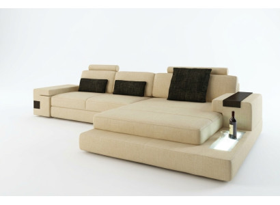 Sofá de cuero, sofá de salón, conjunto de diseño de paisaje urbano moderno, sofá de esquina en forma de U con USB.