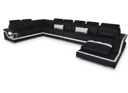 Sofá de cuero conjunto de sala de estar en forma de U + chaise longue con USB L6002.
