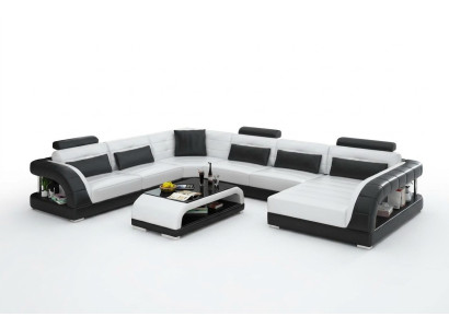 Juego de sofá con puerto USB, conjunto de sofás de cuero 3+2+1 completo