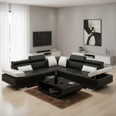 Sala de estar con esquina acolchada Sofá de esquina con USB de cuero AlfredB
