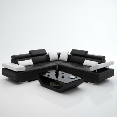 Sala de estar con esquina acolchada Sofá de esquina con USB de cuero AlfredB