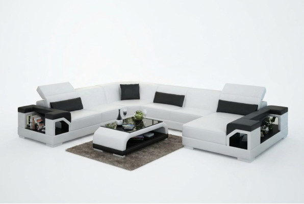 Mueble tapizado de esquina con sofá de esquina y puerto USB, paisaje de cuero con juego de muebles.