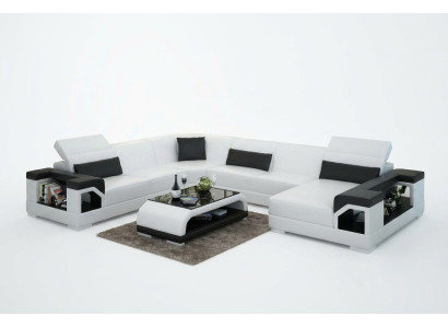 Mueble tapizado de esquina con sofá de esquina y puerto USB, paisaje de cuero con juego de muebles.