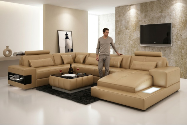 XXL sofá de cuero con USB, paisaje de sala sofá esquinero diseño conjunto de sofá nuevo.