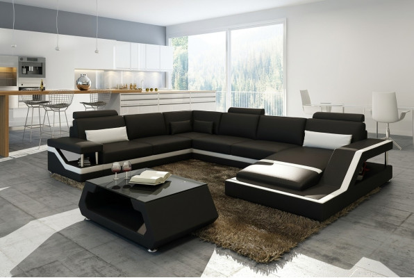 Sofá de diseñador esquinero, sofá en forma de L, sofá de esquina, lote de living grande, sofá moderno de cuero con USB patentado NUEVO.