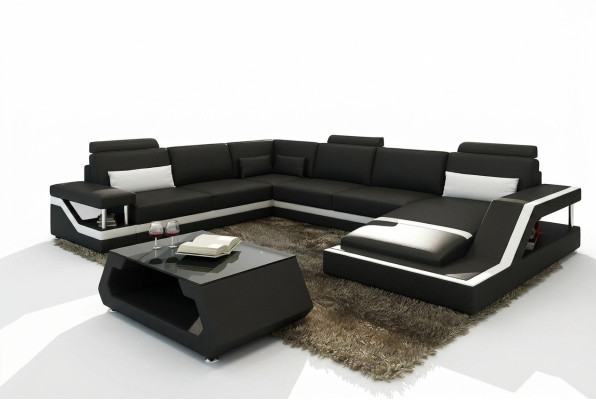 Sofá de diseñador esquinero, sofá en forma de L, sofá de esquina, lote de living grande, sofá moderno de cuero con USB patentado NUEVO.