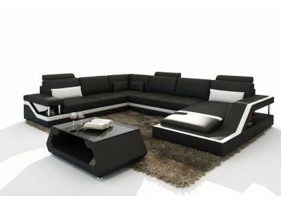 Sofá de diseñador esquinero, sofá en forma de L, sofá de esquina, lote de living grande, sofá moderno de cuero con USB patentado NUEVO.