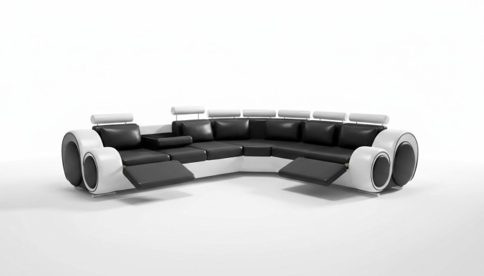 Sofá de cuero esquinero, sofá de cuero USB, conjunto de tapicería en blanco y negro, nuevo.