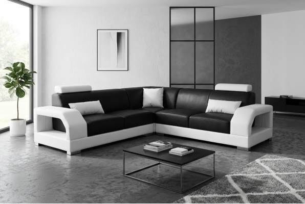 XXL sofá de esquina + USB, conjunto de paisaje de sala de cuero diseño moderno sofá en forma de L G8001B