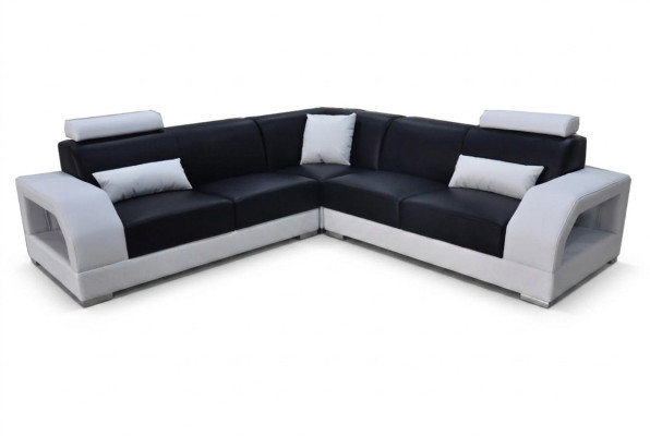 XXL sofá de esquina + USB, conjunto de paisaje de sala de cuero diseño moderno sofá en forma de L G8001B