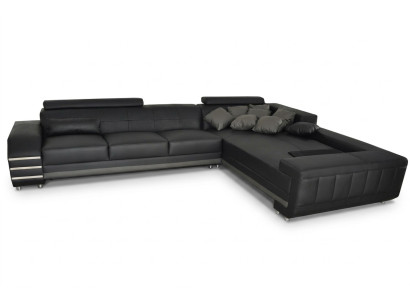 Sofá de esquina de cuero + juego de asientos tapizados con puerto USB, diseño de salón en forma de L XXL.