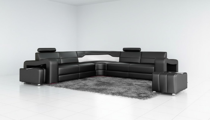 Sofá de cuero con USB esquinero sofá rinconero sofá en forma de L, diseño de salón PISA.