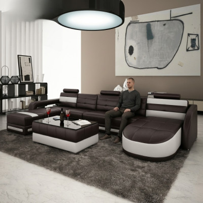 Sofá de cuero con USB, sofá de esquina, diseño de sala de estar, sofá, sofá, asiento en forma de U.
